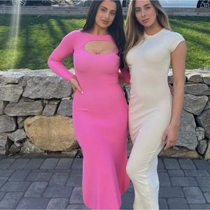 Zara Cut Out Rib Knit Fit & Flare Maxi Dress Round Neck